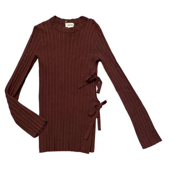 NWT Open Edit ribbed open side tie brown sweater XS - Picture 2 of 5